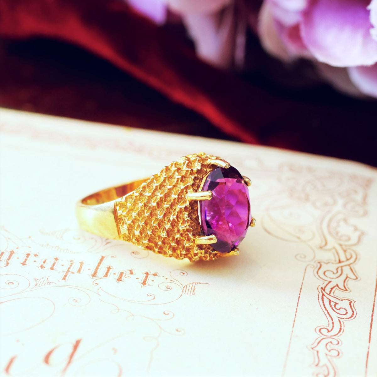 Spectacular Vintage Date 1970 Amethyst Cocktail Ring