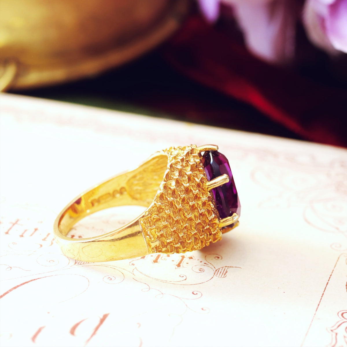 Spectacular Vintage Date 1970 Amethyst Cocktail Ring