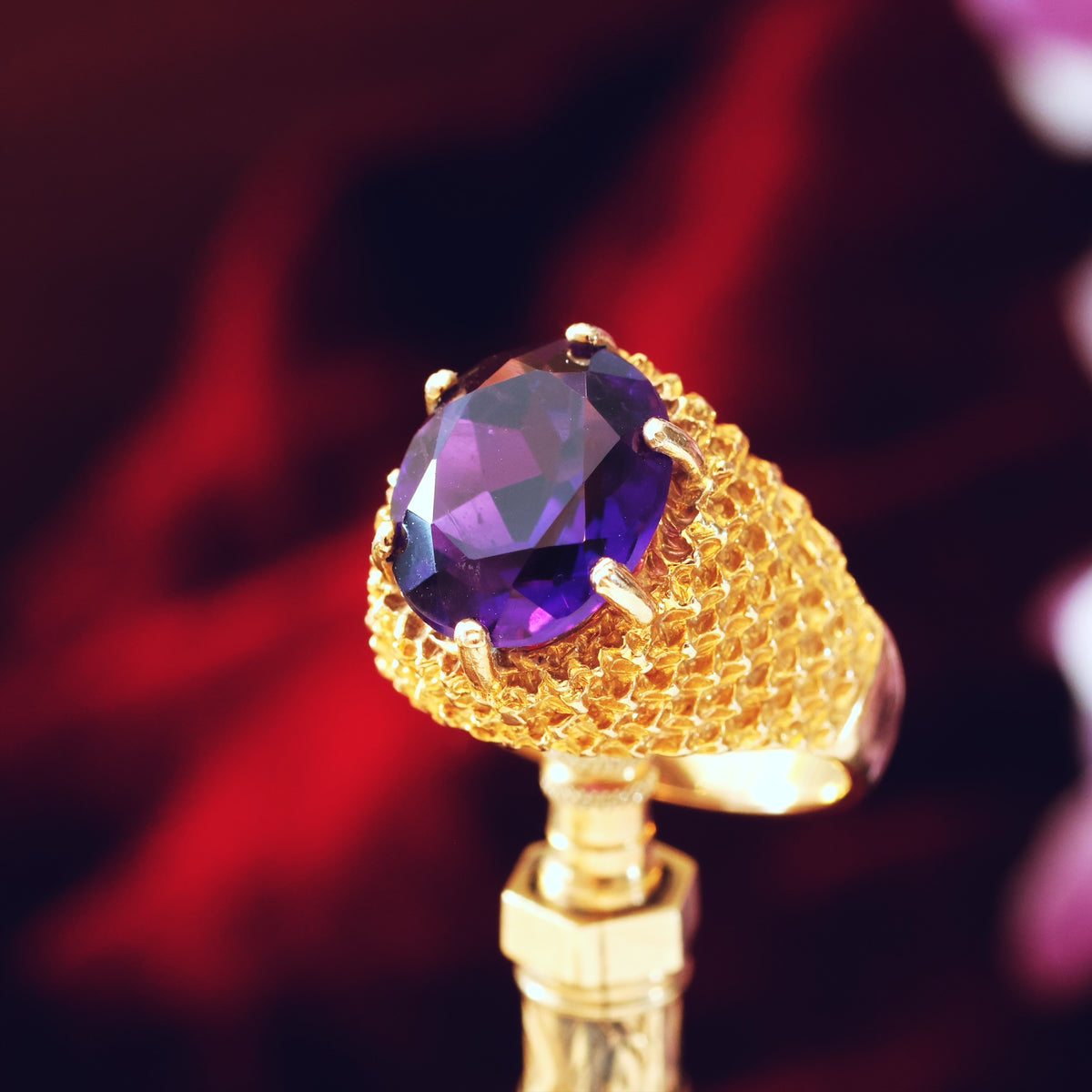 Spectacular Vintage Date 1970 Amethyst Cocktail Ring