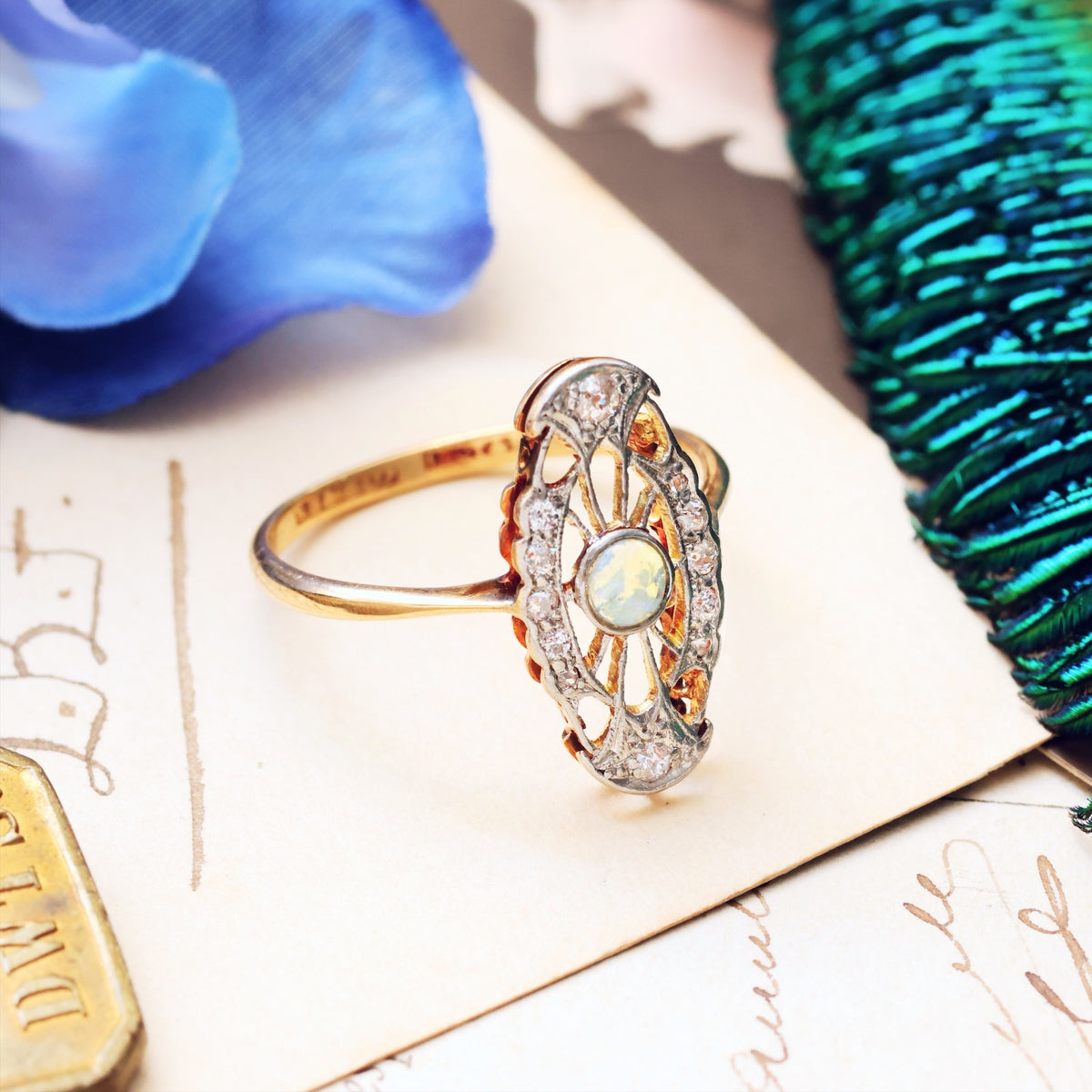 True Delight! An Antique Filigree Opal & Diamond Panel Ring