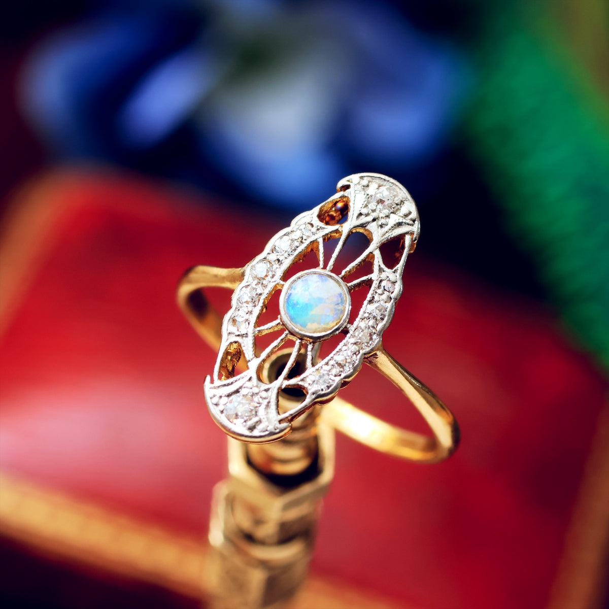 True Delight! An Antique Filigree Opal & Diamond Panel Ring