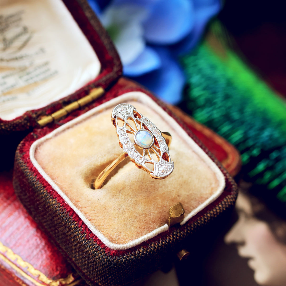 True Delight! An Antique Filigree Opal & Diamond Panel Ring