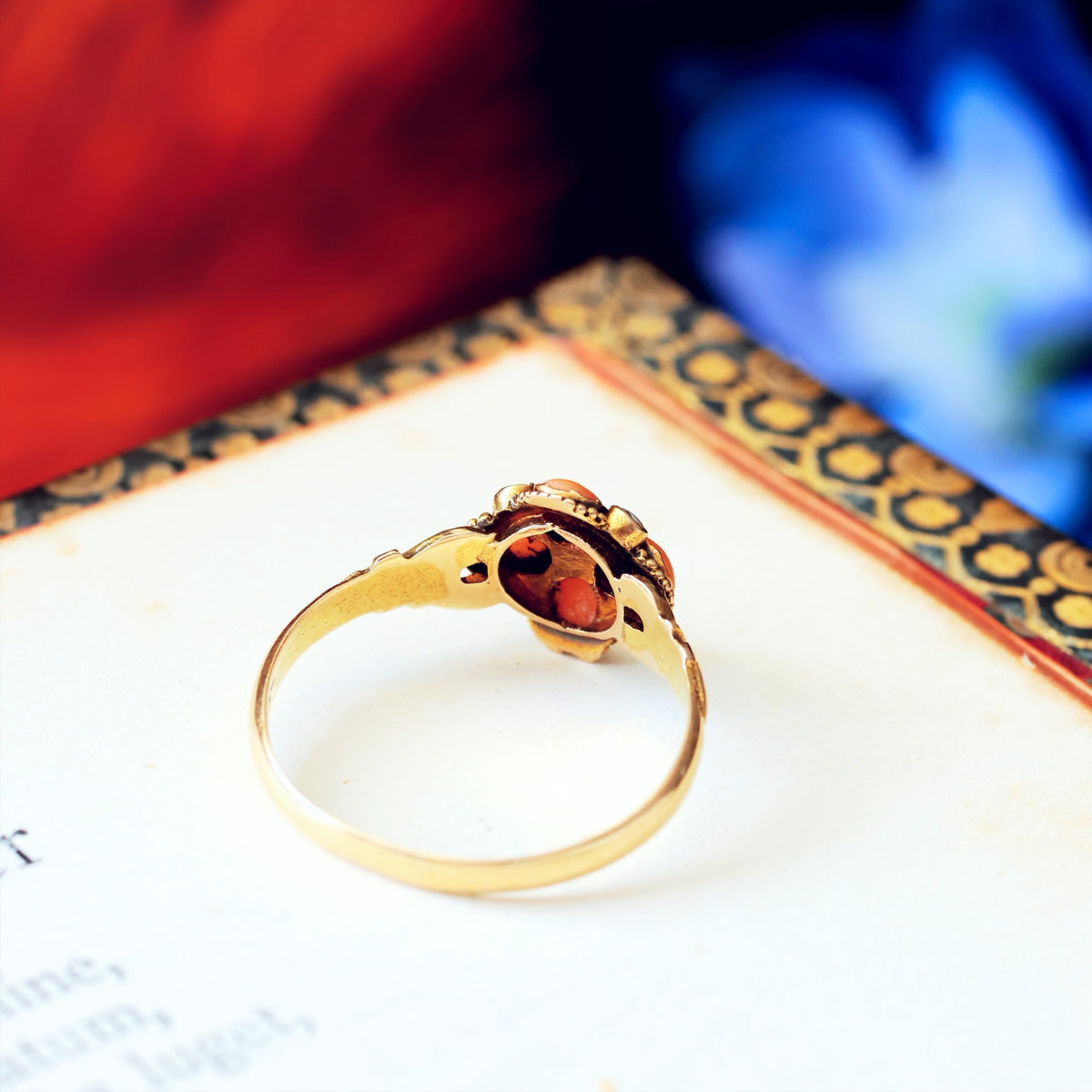 Date 1876 Coral & Seed Pearl Flowerette Ring