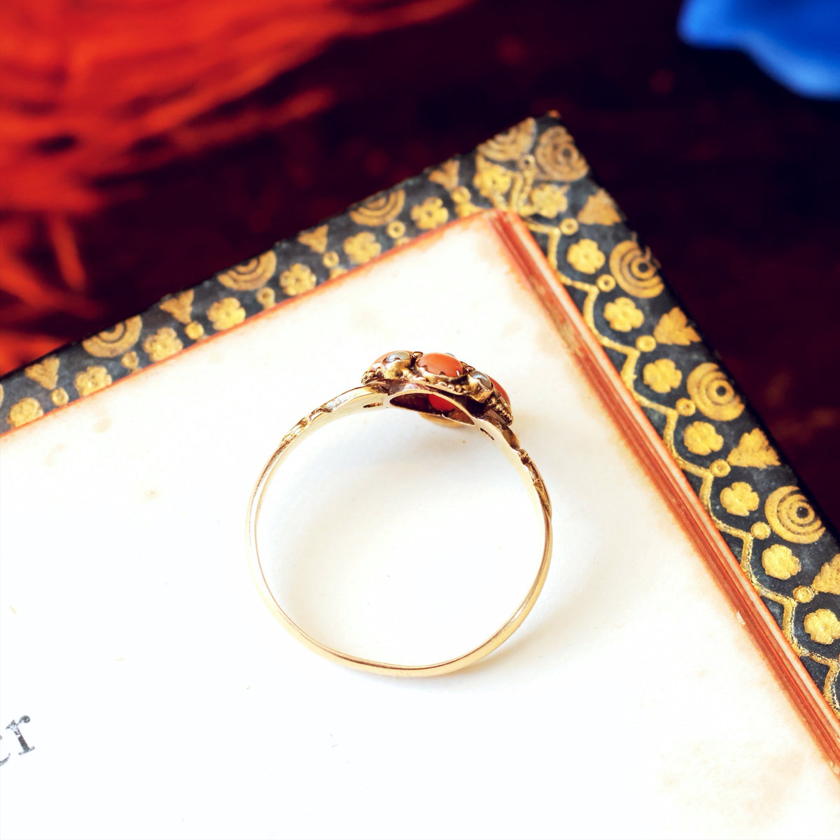 Date 1876 Coral & Seed Pearl Flowerette Ring