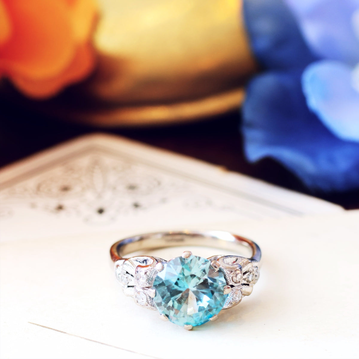 Vintage Art Deco Starlight Blue Zircon Ring