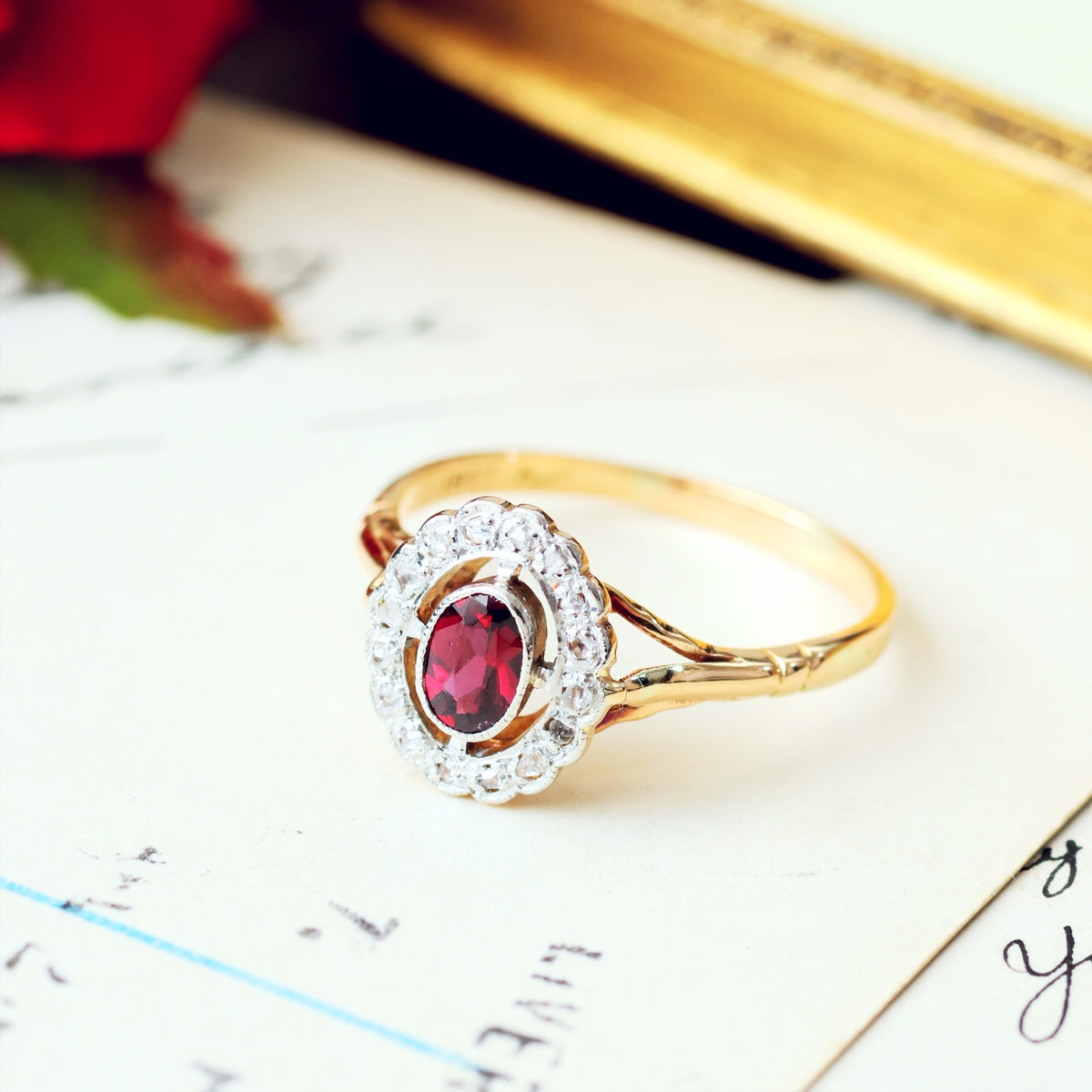 Vintage Pretty! Garnet & Diamond Cluster Ring