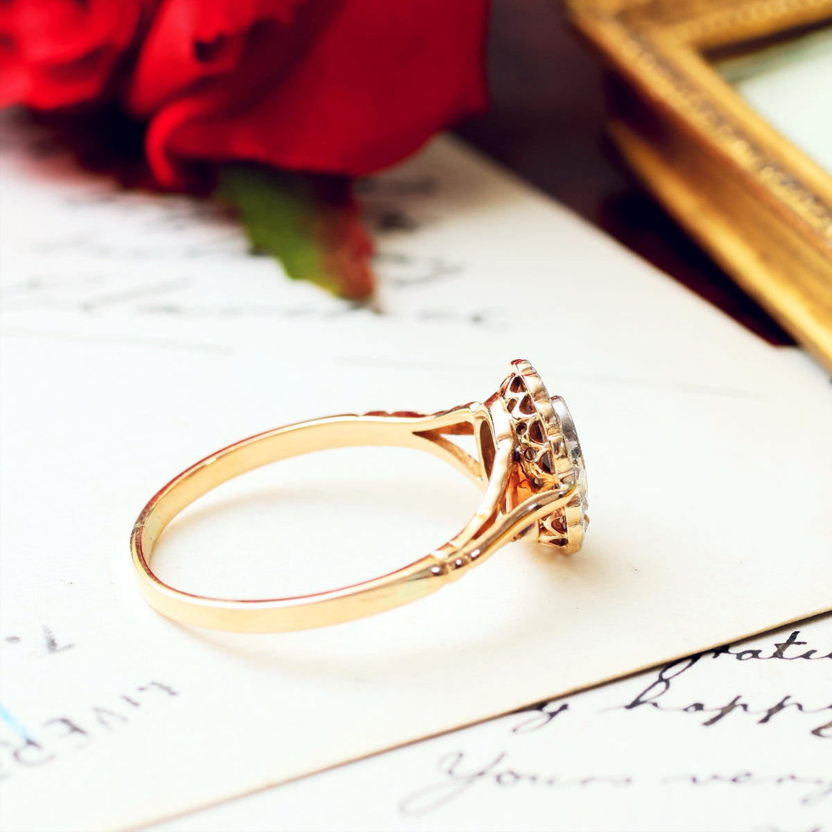 Vintage Pretty! Garnet & Diamond Cluster Ring