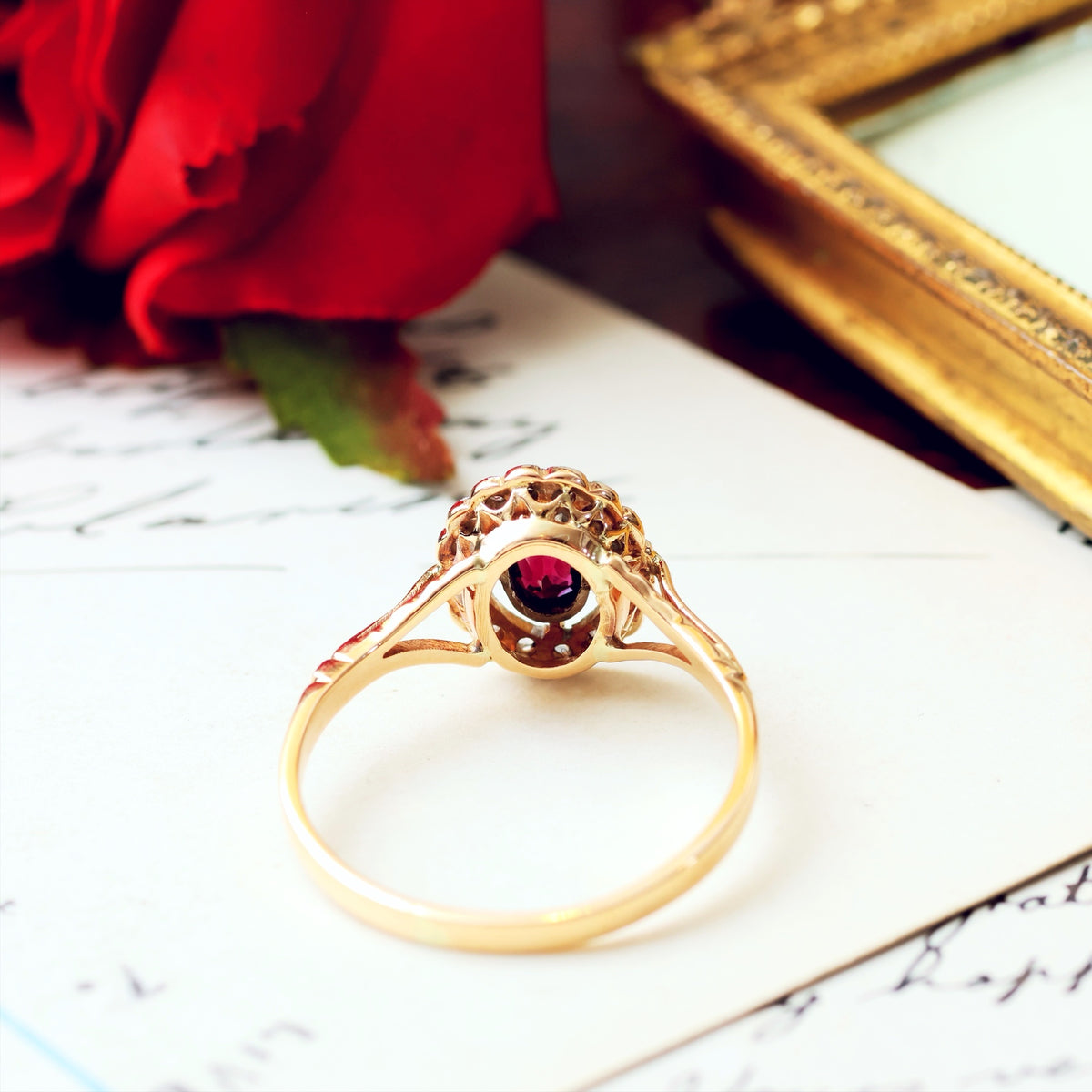 Vintage Pretty! Garnet & Diamond Cluster Ring