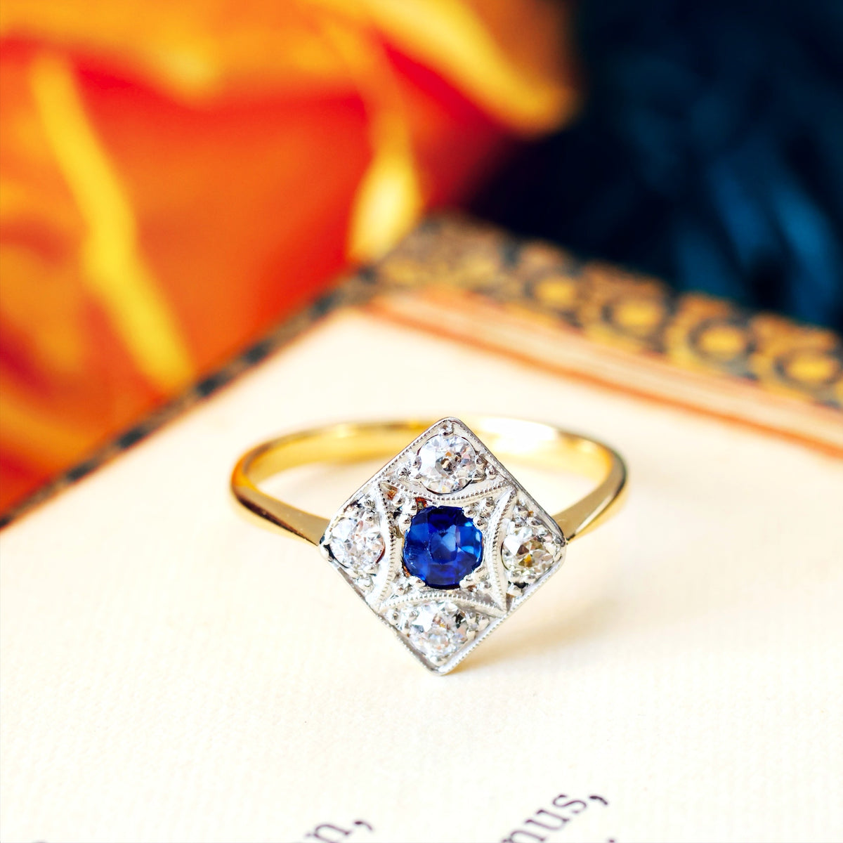 Vintage Art Deco Sapphire & Diamond Cluster Ring