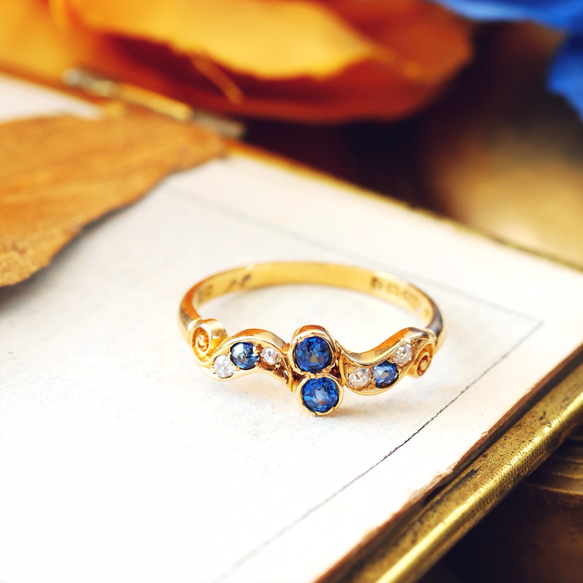 Antique Date 1897 Sapphire & Diamond 18ct Gold Ring