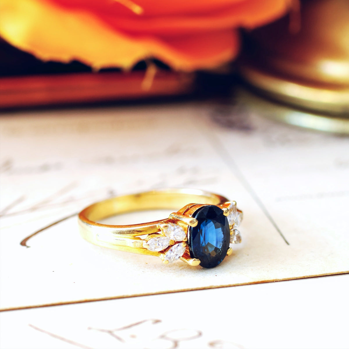 Vintage Oval Sapphire & Diamond Engagement Ring