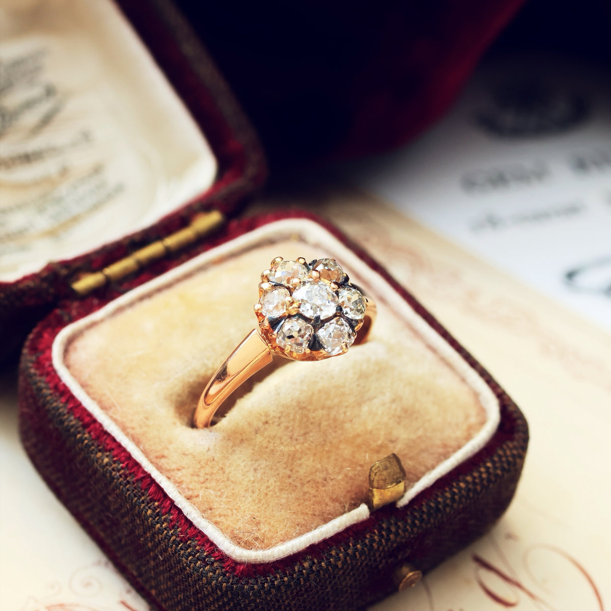 An Antique Hand Cut Diamond Cluster Engagement Ring