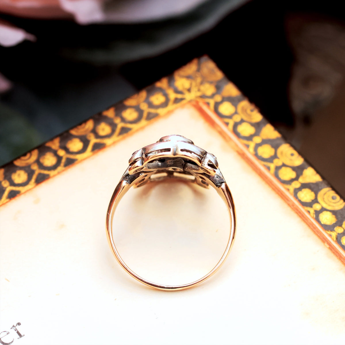 Romantic Vintage Art Nouveau Diamond Panel Ring