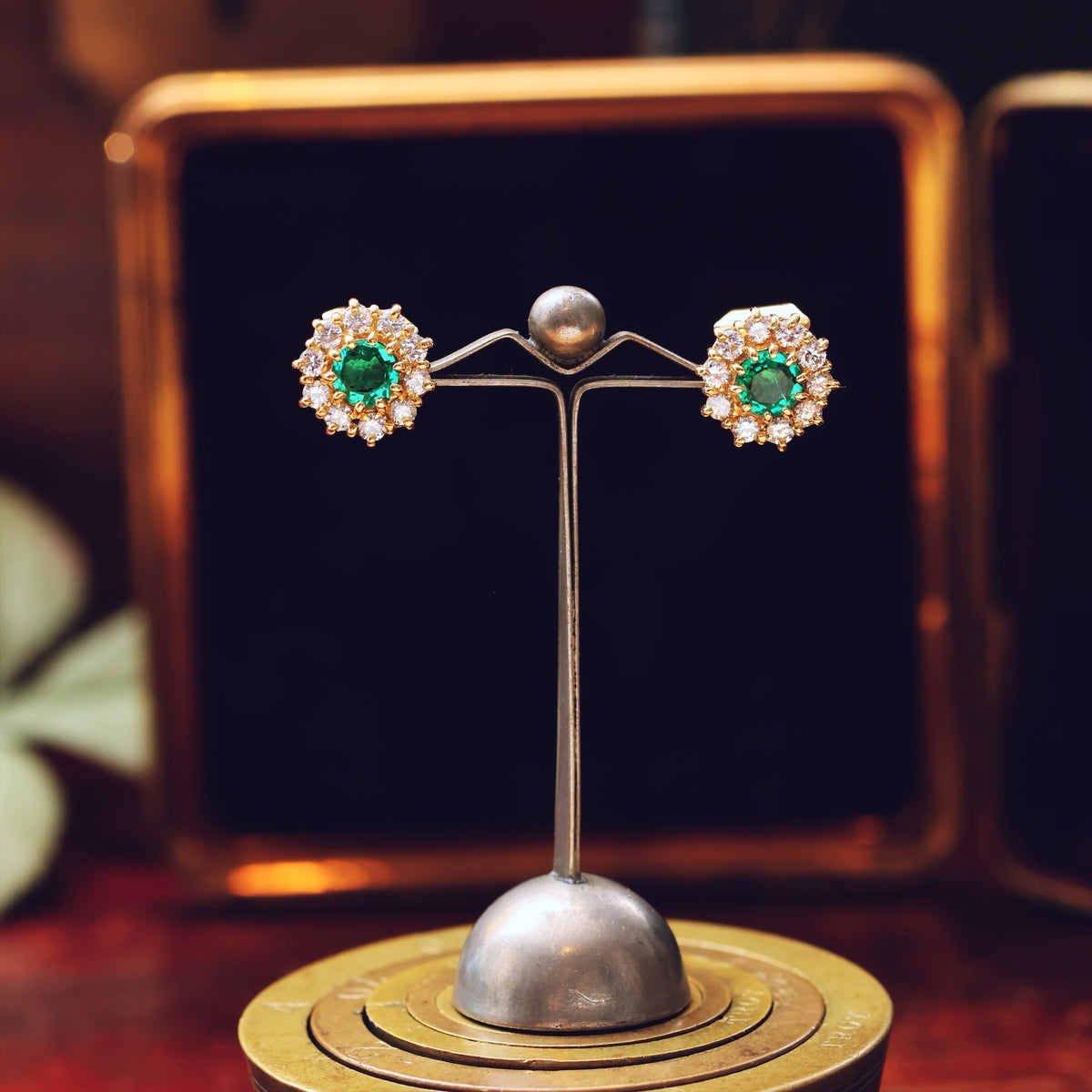 Fabulous Vintage Date 1981 Emerald & Diamond Earrings