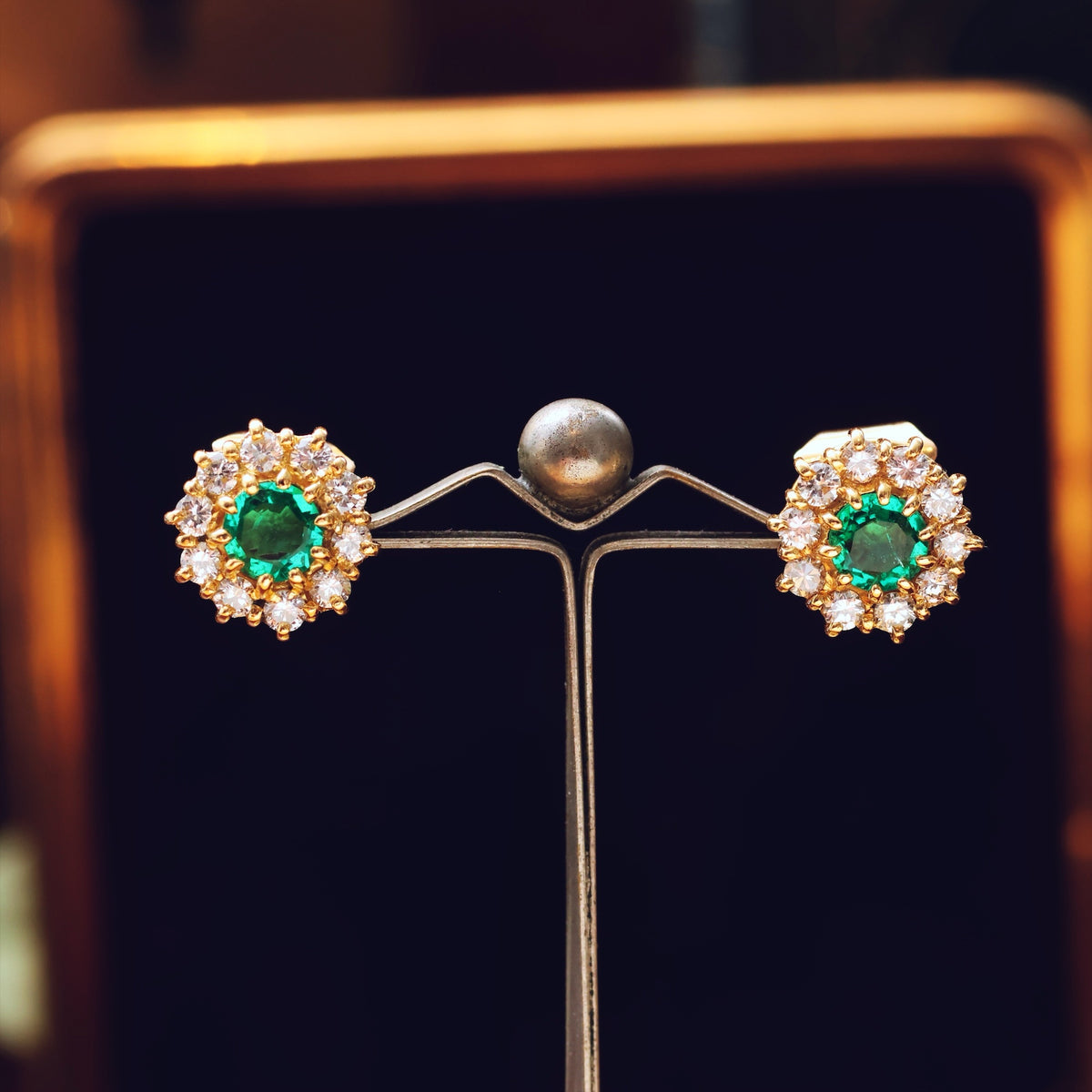 Vintage Date 1981 Emerald & Diamond Earrings