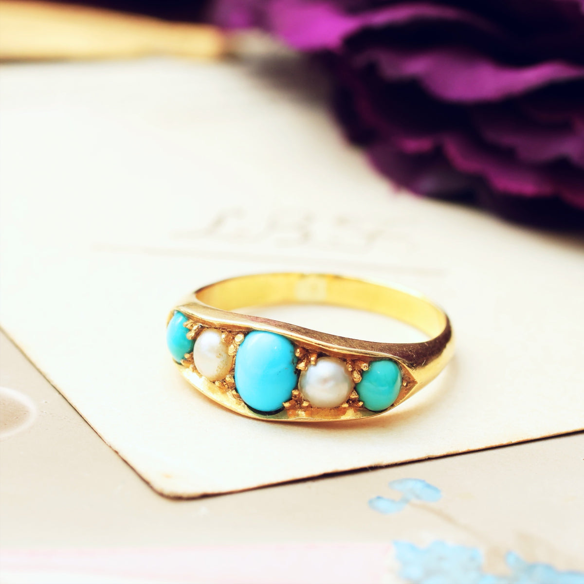 Antique Edwardian Persian Turquoise & Wild Pearl Ring