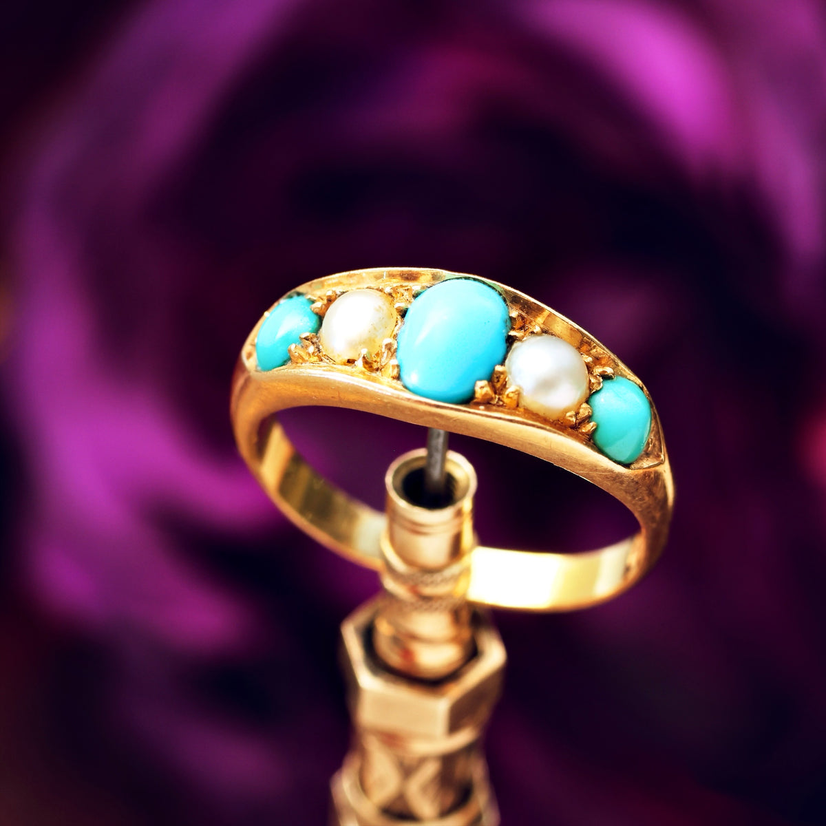 Antique Edwardian Persian Turquoise & Wild Pearl Ring