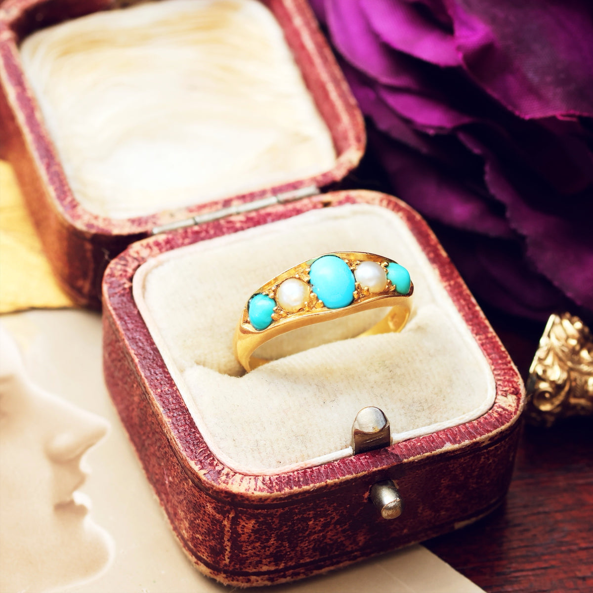 Antique Edwardian Persian Turquoise & Wild Pearl Ring