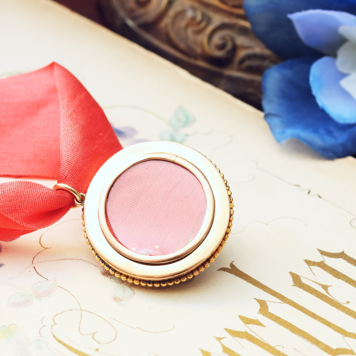 Antique Victorian Coral, Enamel and Diamond Locket & Earrings