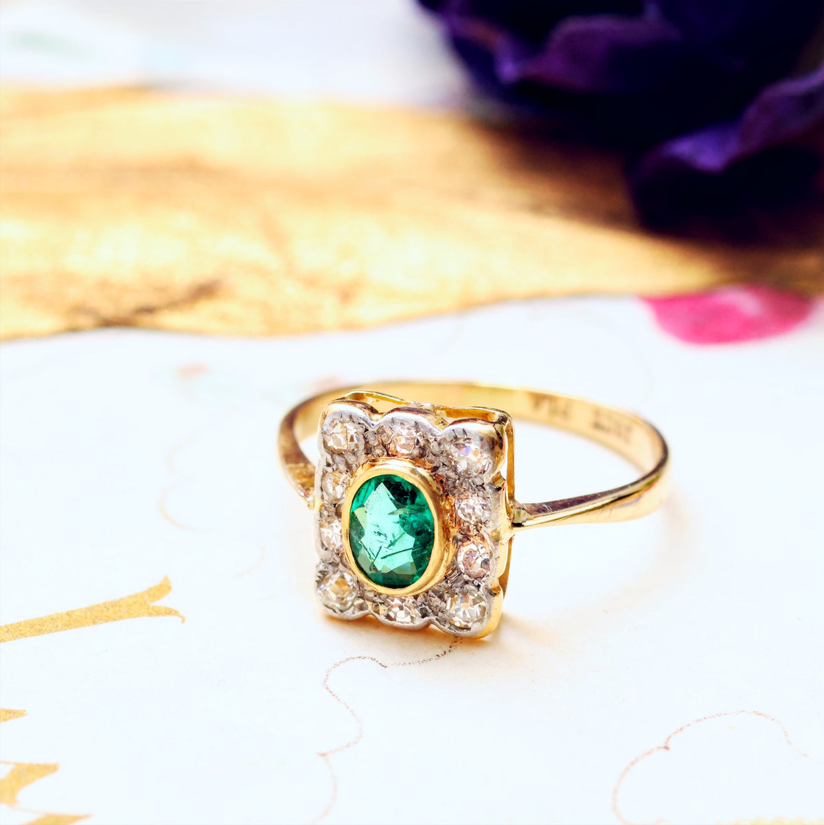 Vintage Emerald & Diamond Cluster Ring