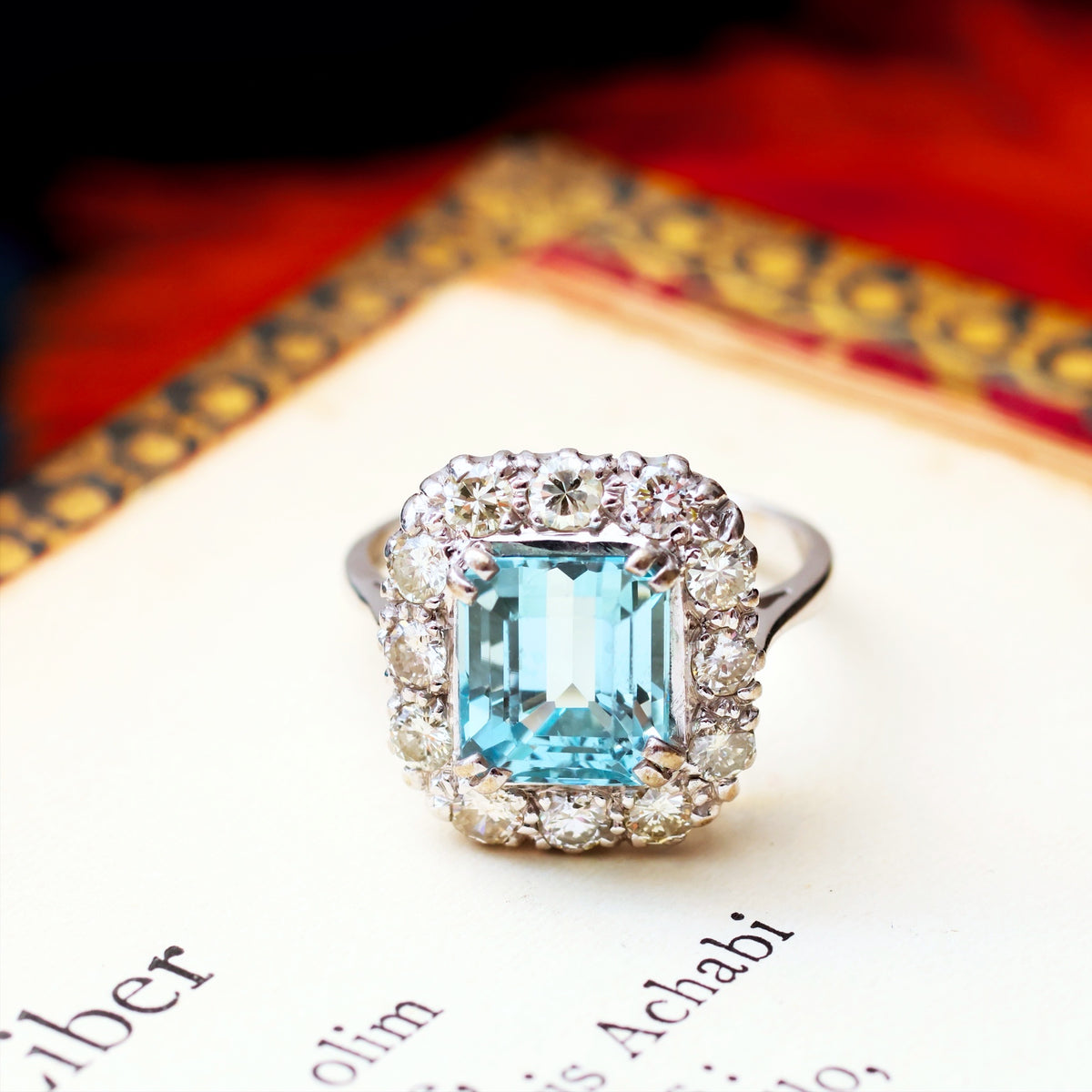 Vintage Aquamarine & Diamond Cluster Ring