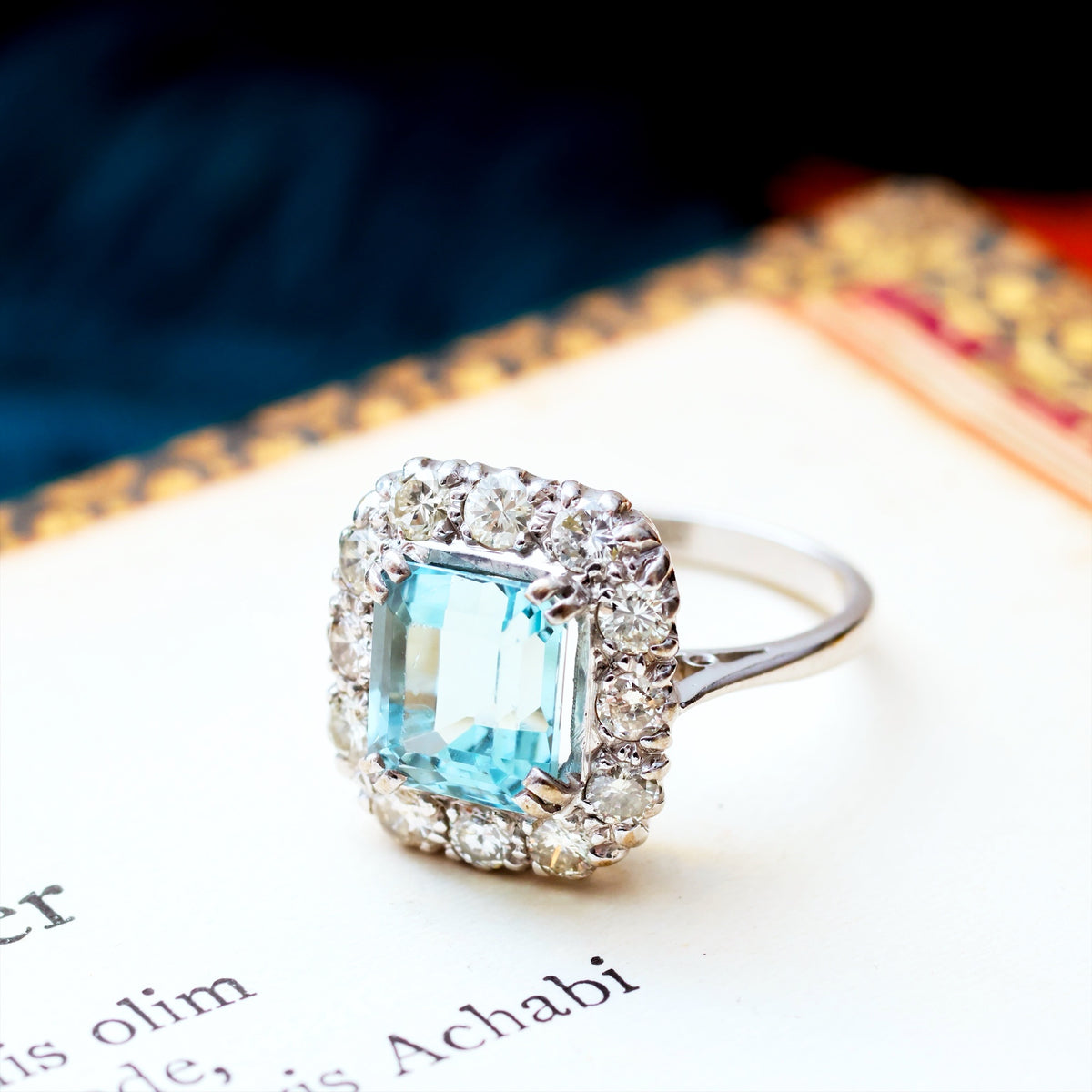 Totally Glamorous Vintage Aquamarine & Diamond Ring