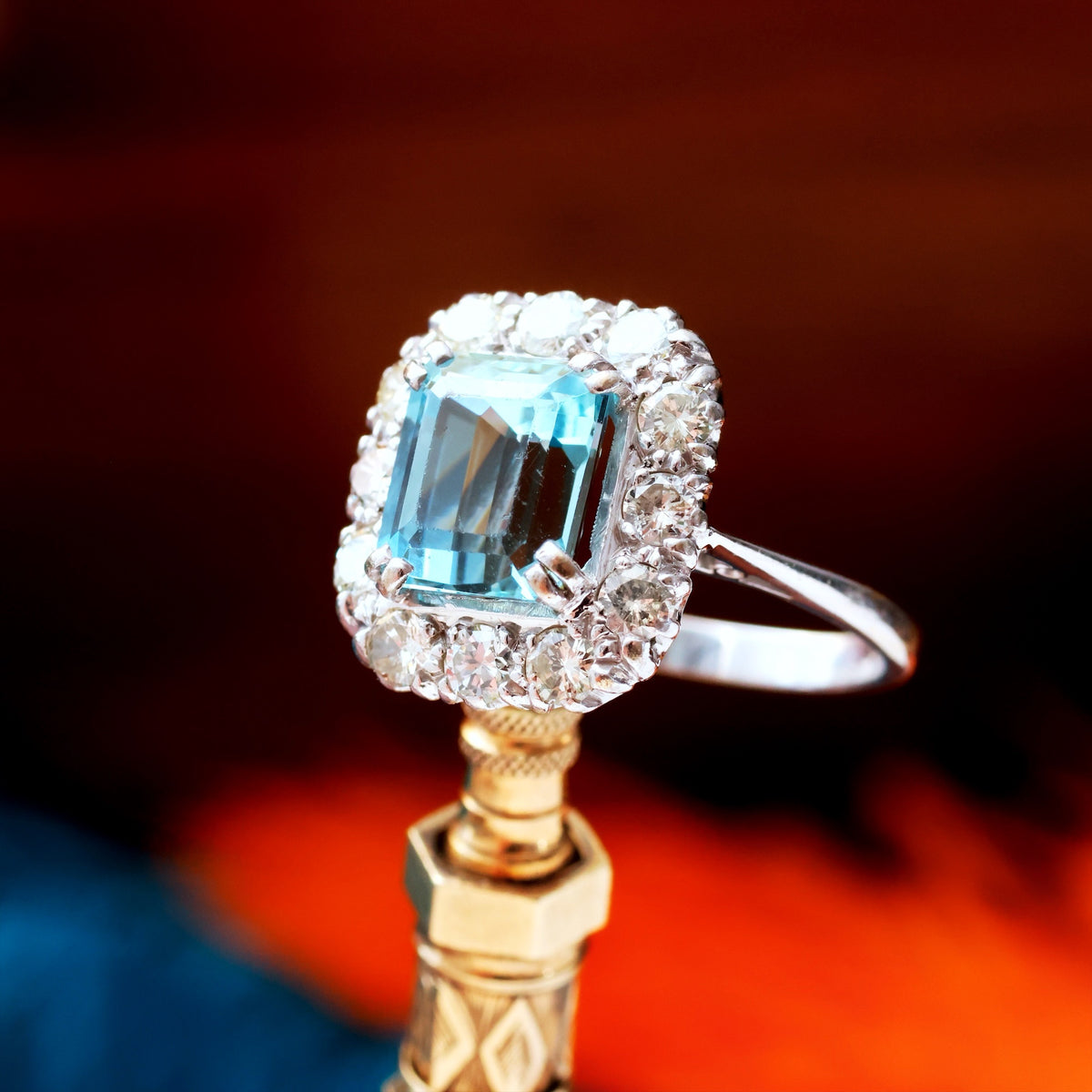 Totally Glamorous Vintage Aquamarine & Diamond Ring