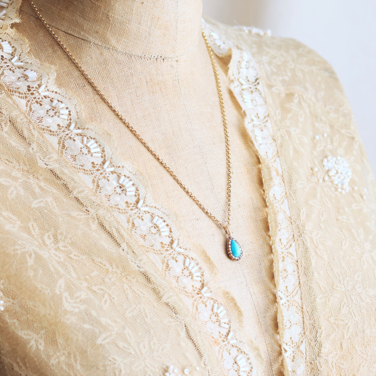 Antique Persian Turquoise & Diamond Pendant