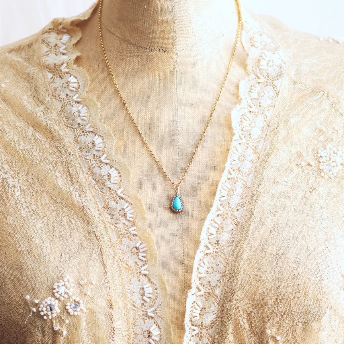 Antique Persian Turquoise & Diamond Pendant