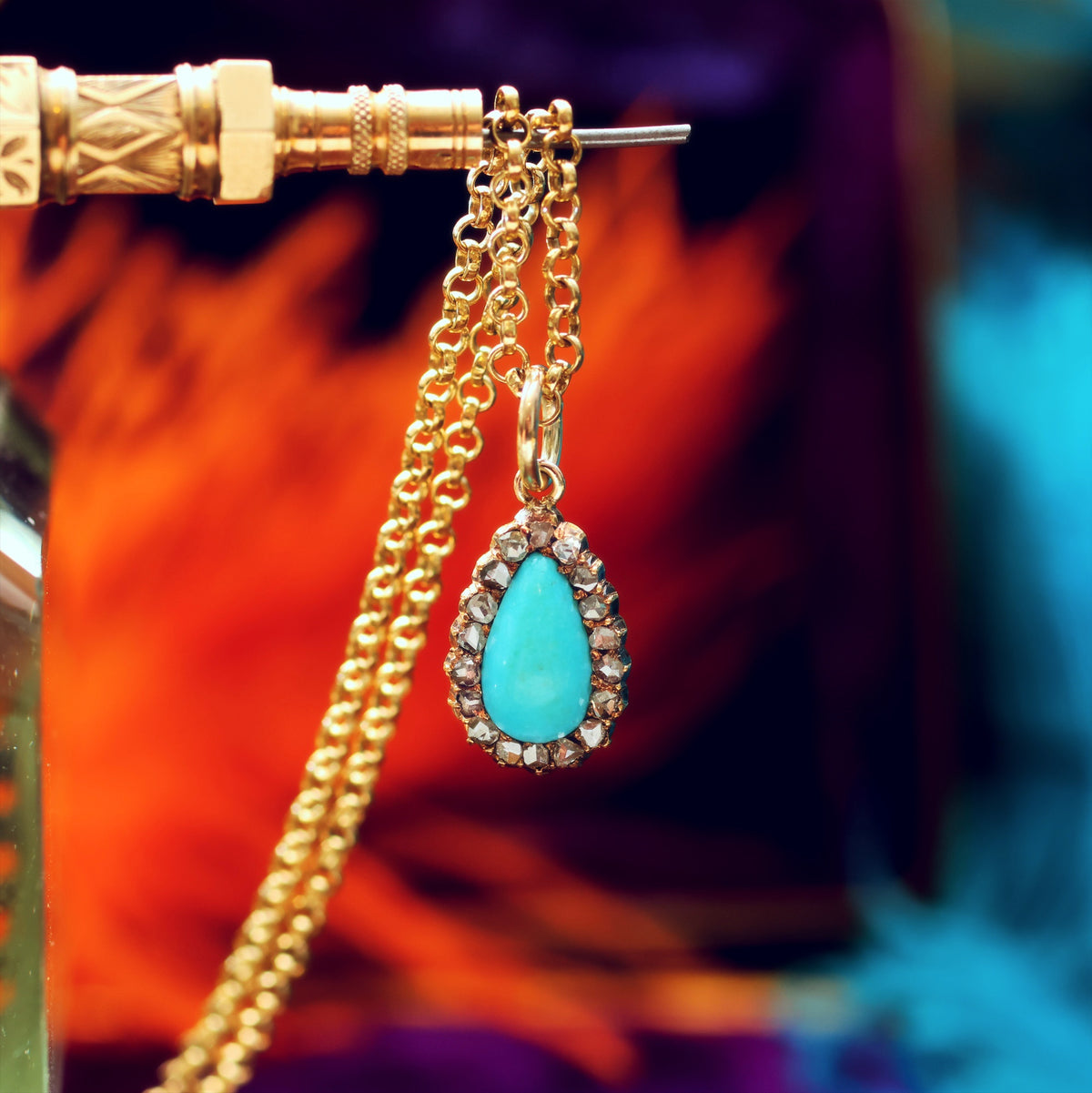 Antique Persian Turquoise & Diamond Pendant