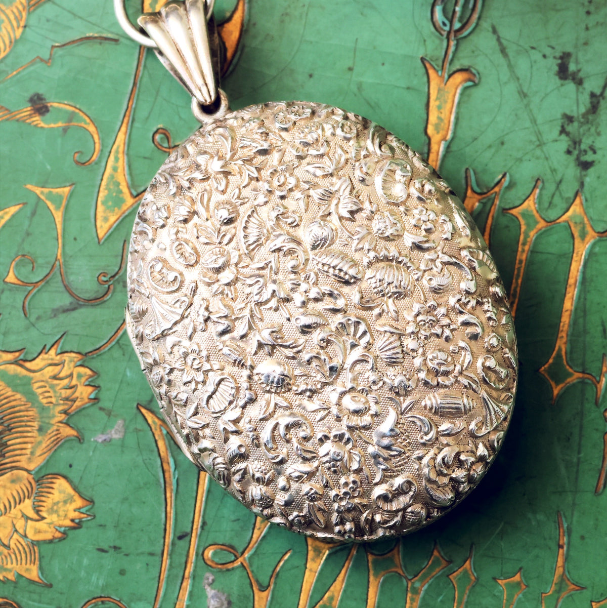 Victorian Repousse Silver Locket & Chain