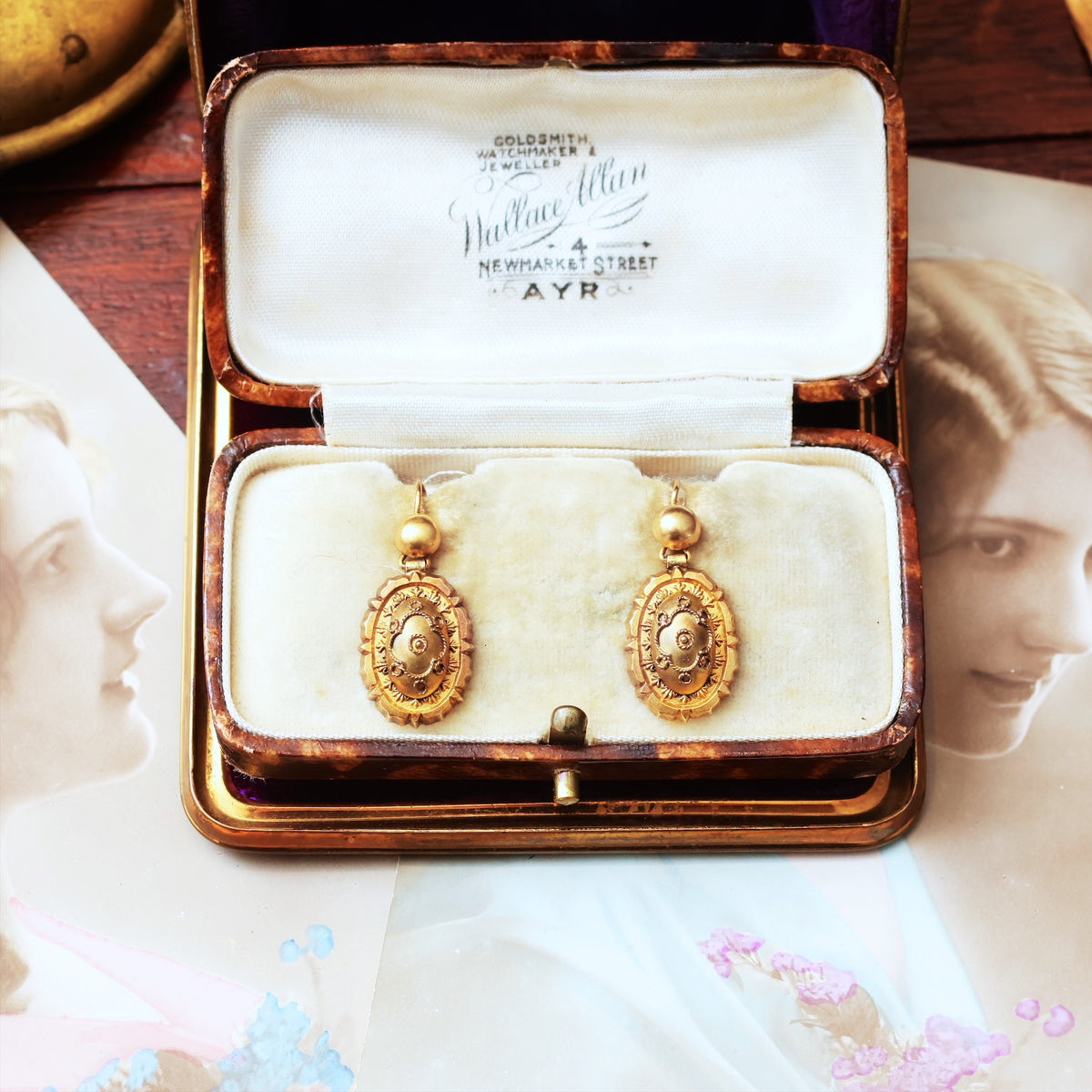 Antique Pinchbeck Etruscan Revival Drop Earrings