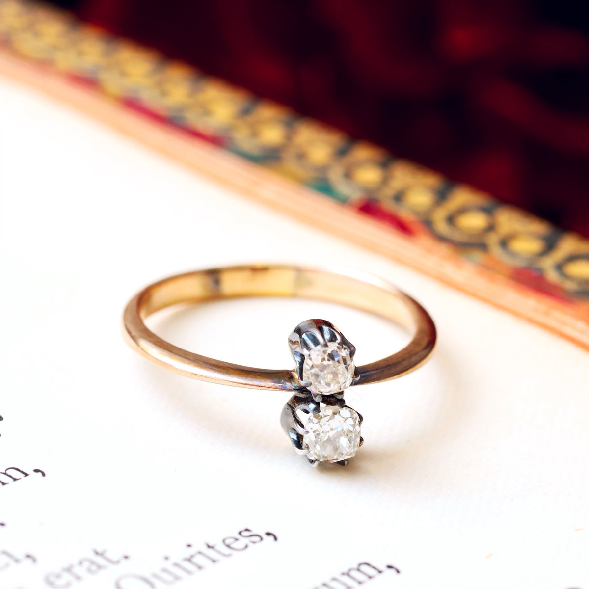 Dainty Antique Hand Cut 'Toi et Moi' Diamond Ring