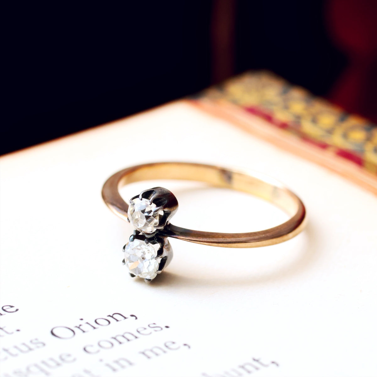 Dainty Antique Hand Cut 'Toi et Moi' Diamond Ring