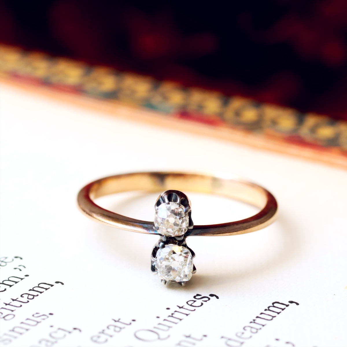 Dainty Antique Hand Cut 'Toi et Moi' Diamond Ring