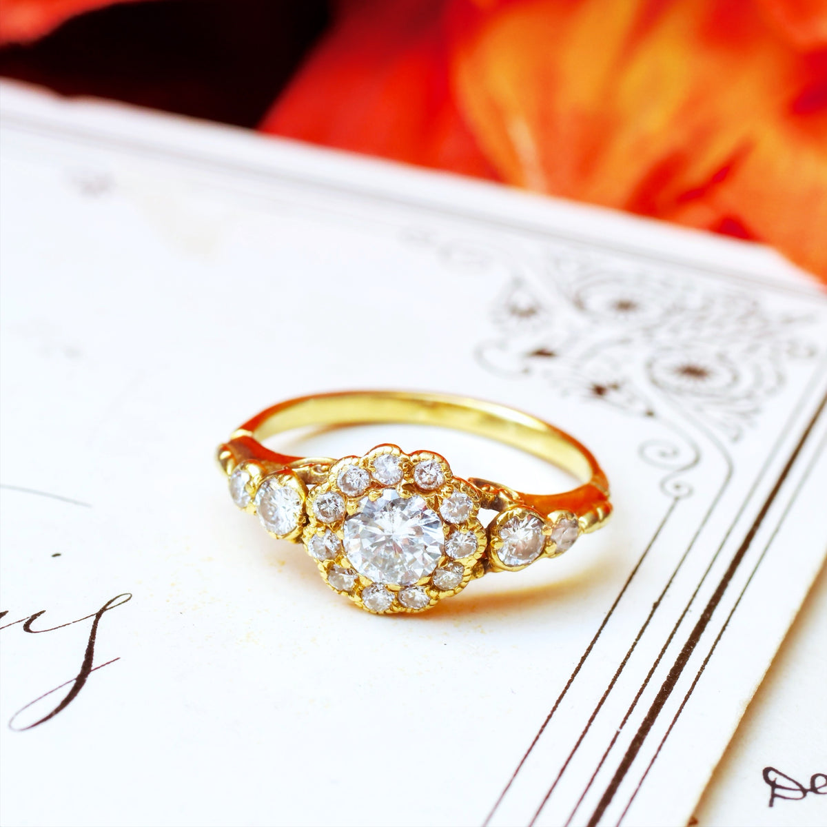 Romantic Victorian Style Diamond Daisy Engagement Ring