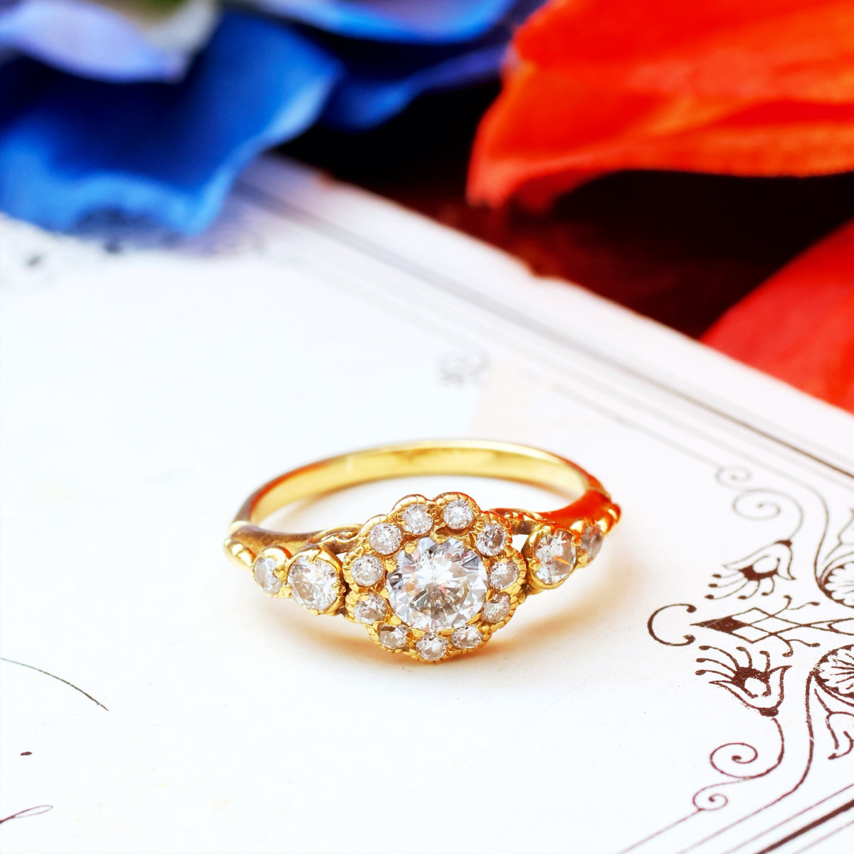 Romantic Victorian Style Diamond Daisy Engagement Ring