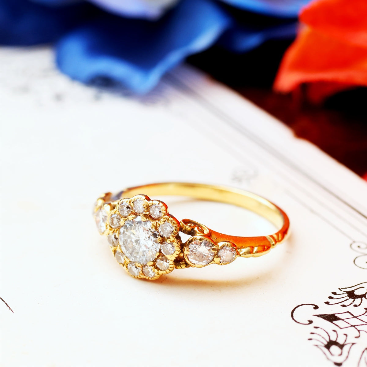 Romantic Victorian Style Diamond Daisy Engagement Ring