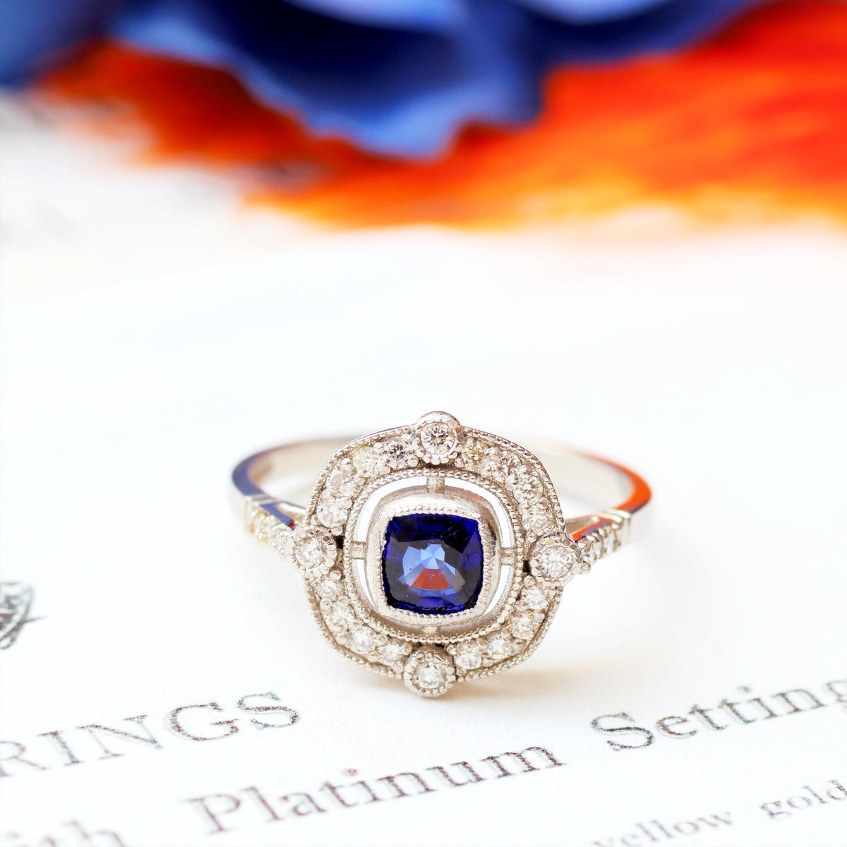 Art Deco Style Sapphire & Diamond Cluster Ring