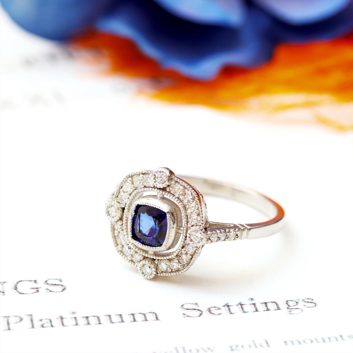 Striking Art Deco Style Sapphire & Diamond Cluster Ring