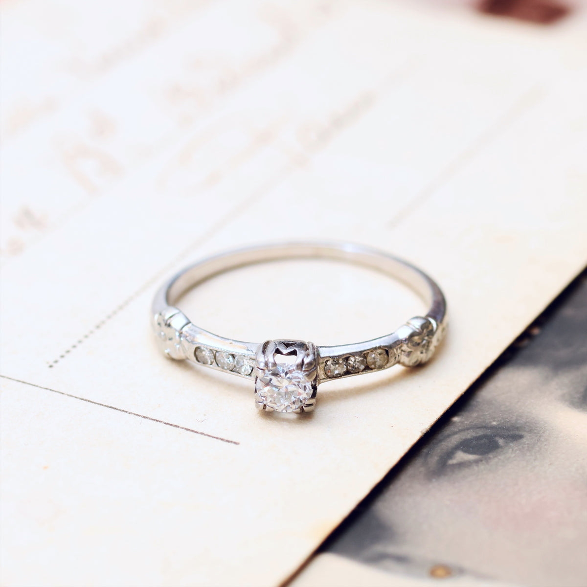 Sweetheart Vintage Platinum & Diamond Solitaire Ring