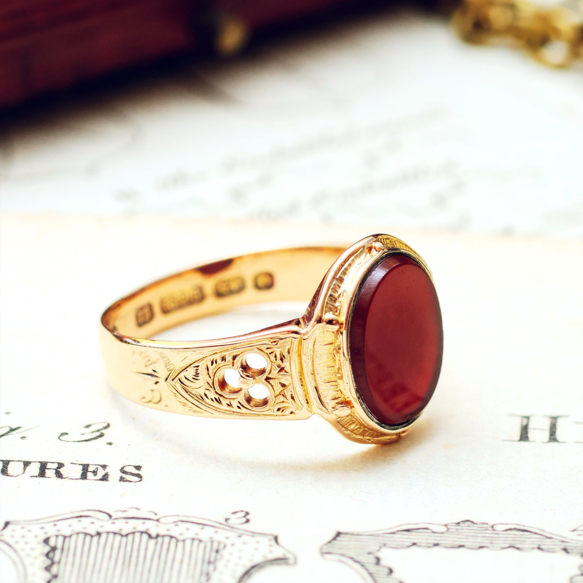 Handsome Date 1876 Gothic Revival Carnelian Signet Ring