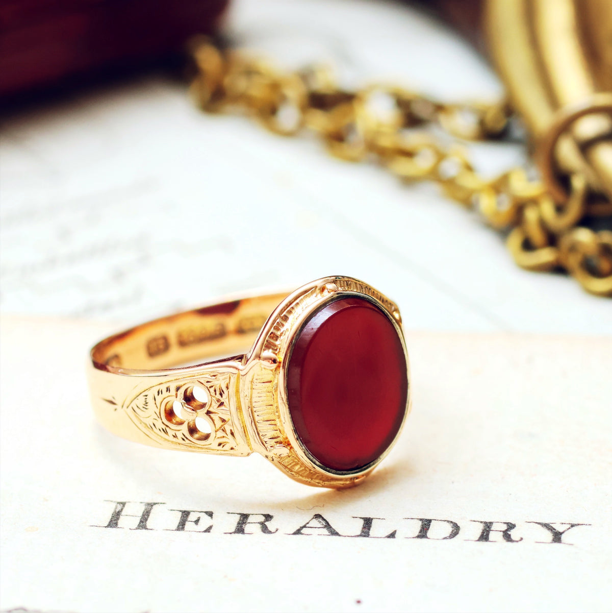 Date 1876 Gothic Revival Carnelian Gent's Ring