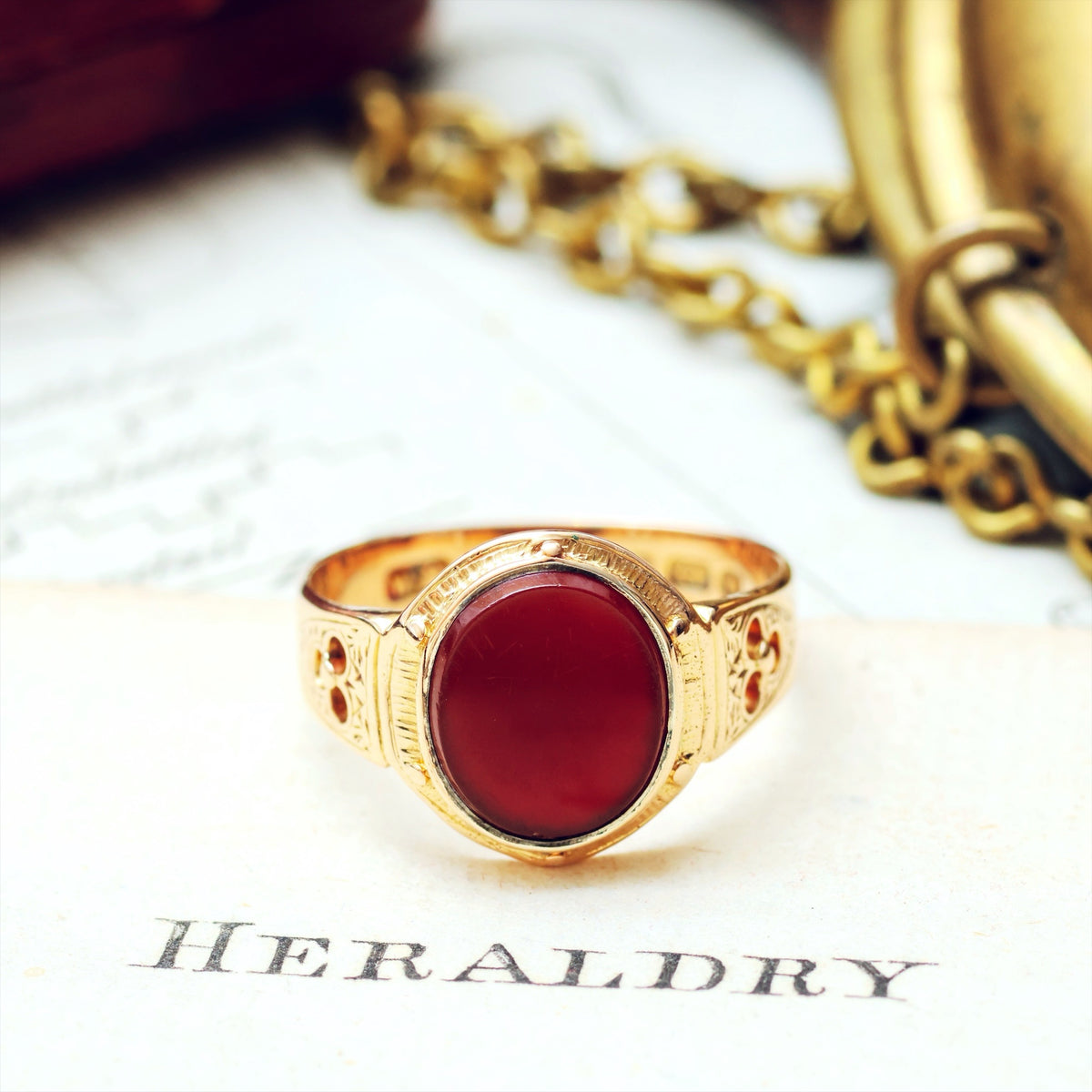 Handsome Date 1876 Gothic Revival Carnelian Signet Ring