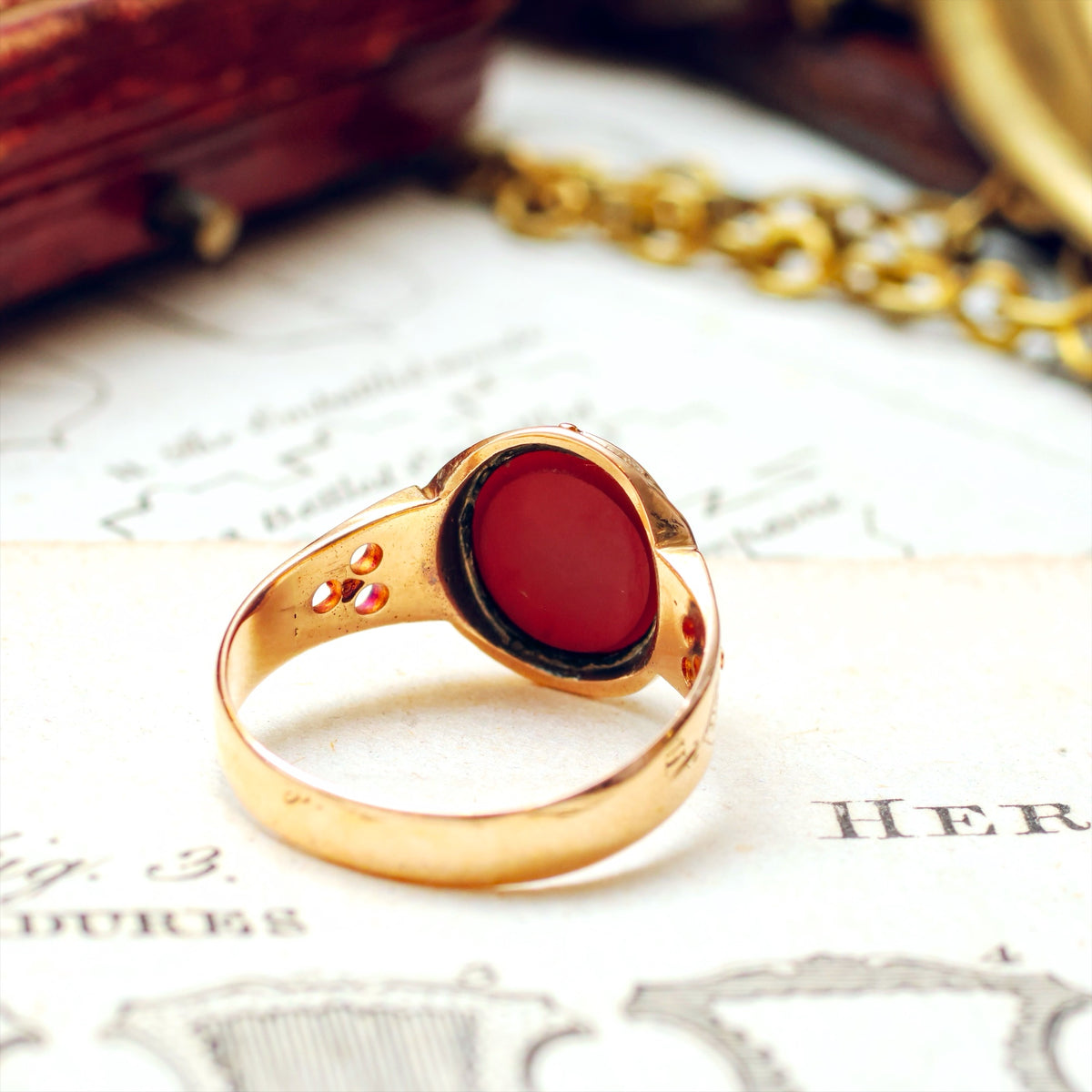 Handsome Date 1876 Gothic Revival Carnelian Signet Ring