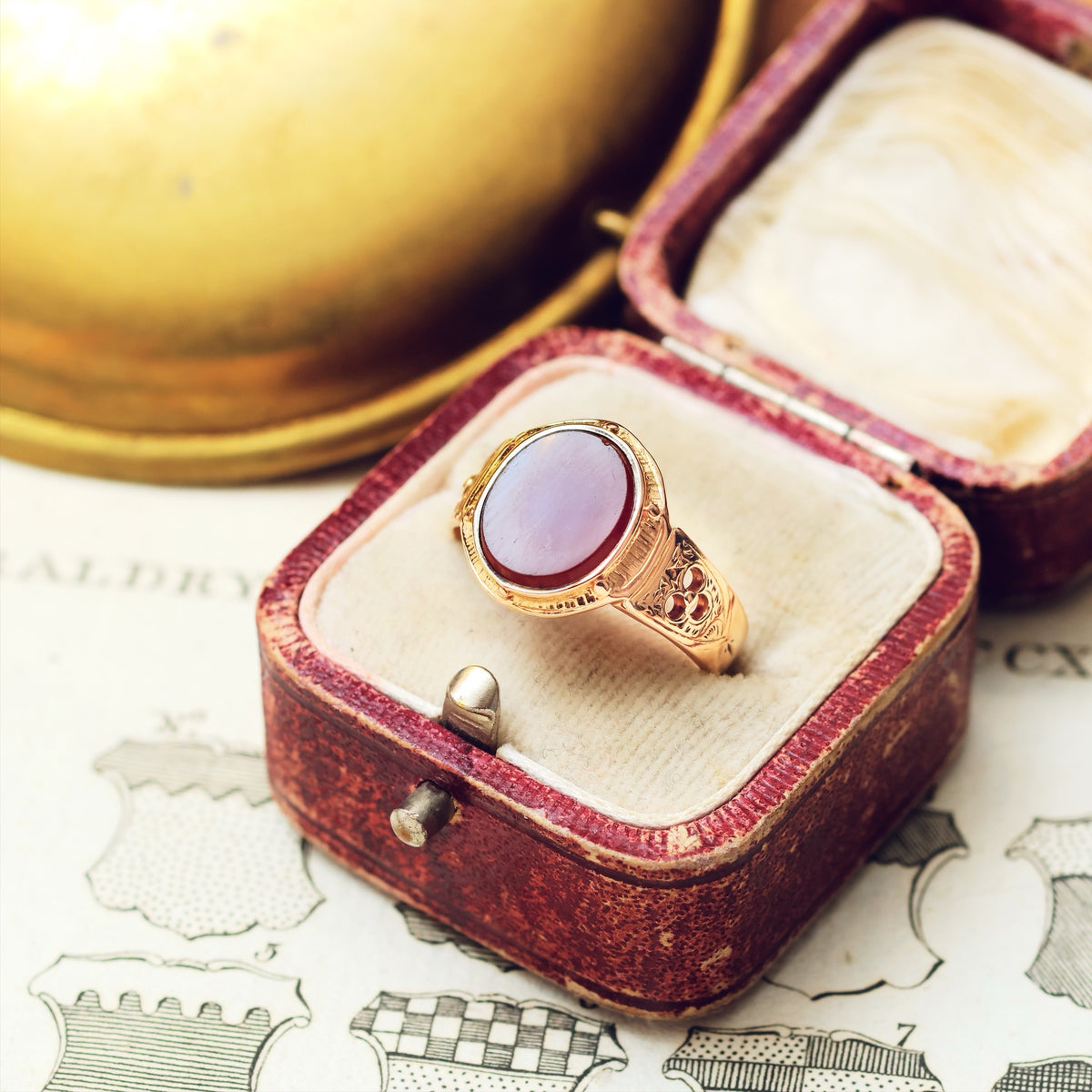 Handsome Date 1876 Gothic Revival Carnelian Signet Ring