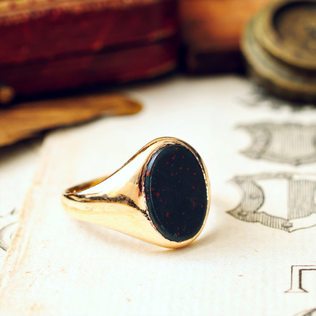 Vintage 9ct Gold & Bloodstone Men's Signet Ring