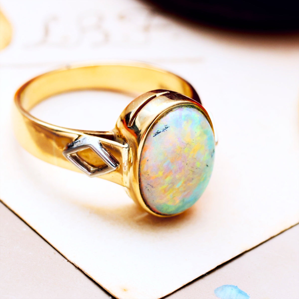 Vintage Crystal Opal Cabochon Ring