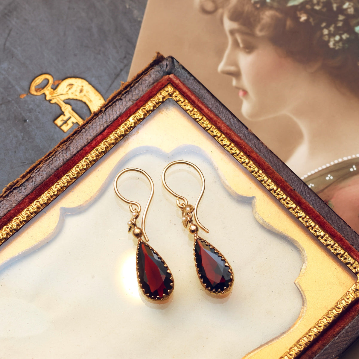 Vintage Pear Cut Garnet & Seed Pearl Earrings