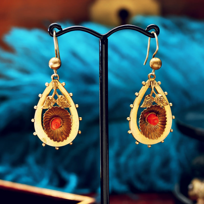 Pretty Antique Victorian Coral Shell Earrings